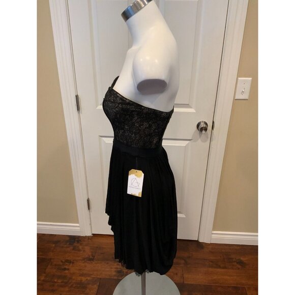 BCBG Max Azria "Kore" Black & Gold Strapless Mini Dress w/ Pleated Skirt, Sz XS - Picture 4 of 6